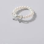 Pearl Beaded Ring With Silver Bow Charm – jewelry (view 1)