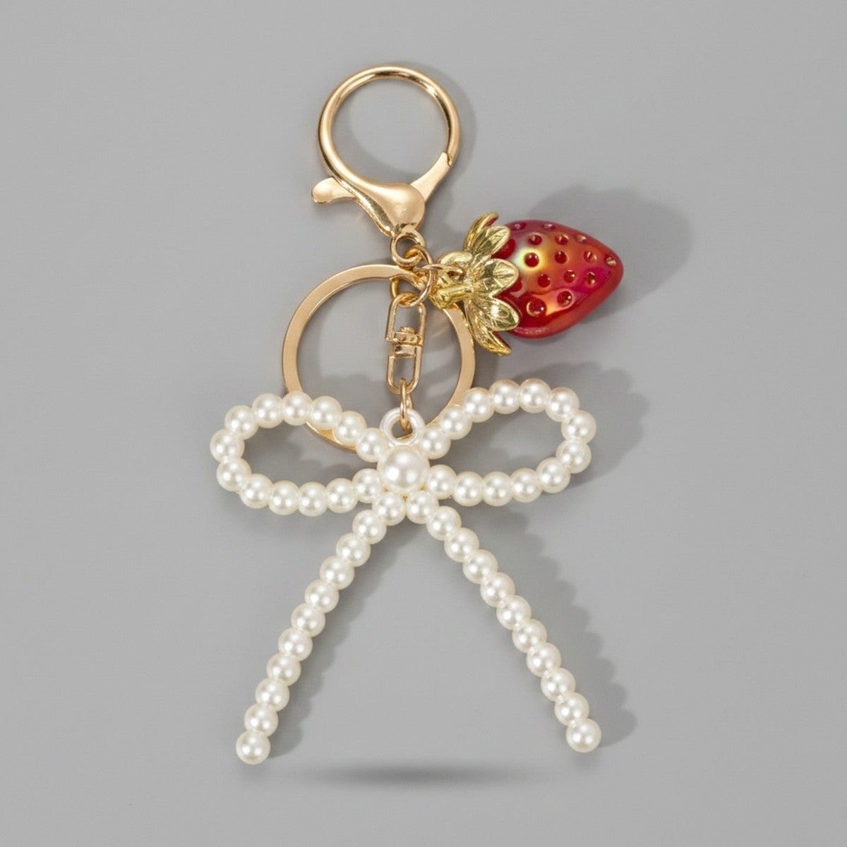 Pearl Bow Strawberry Charm Keyring – novelty & toys (view 1)