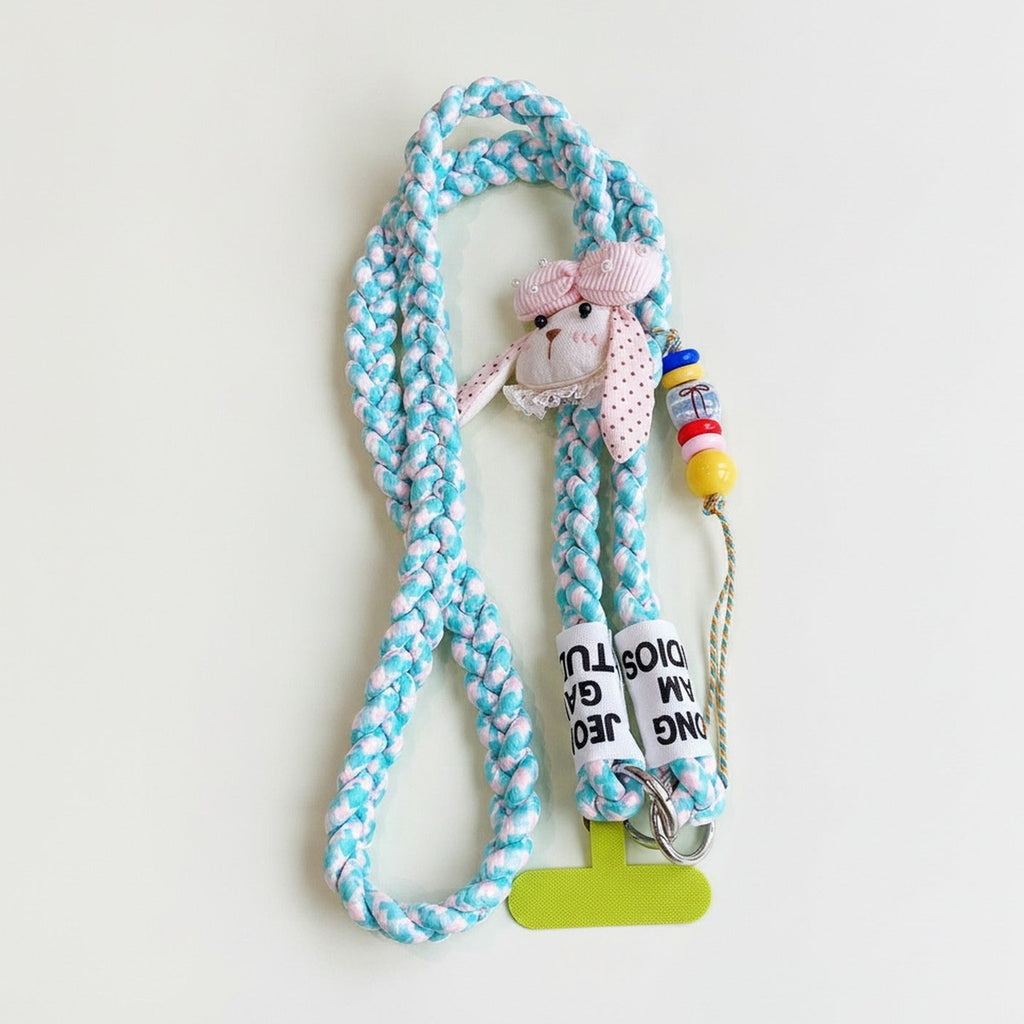 Pastel Rope Bunny Phone Charm - Pink Polka Dot Bunny