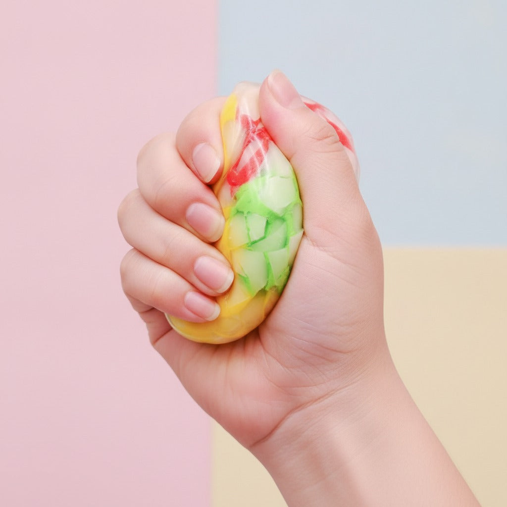 Squishy Stress Ball - Rainbow - squeeze in hand