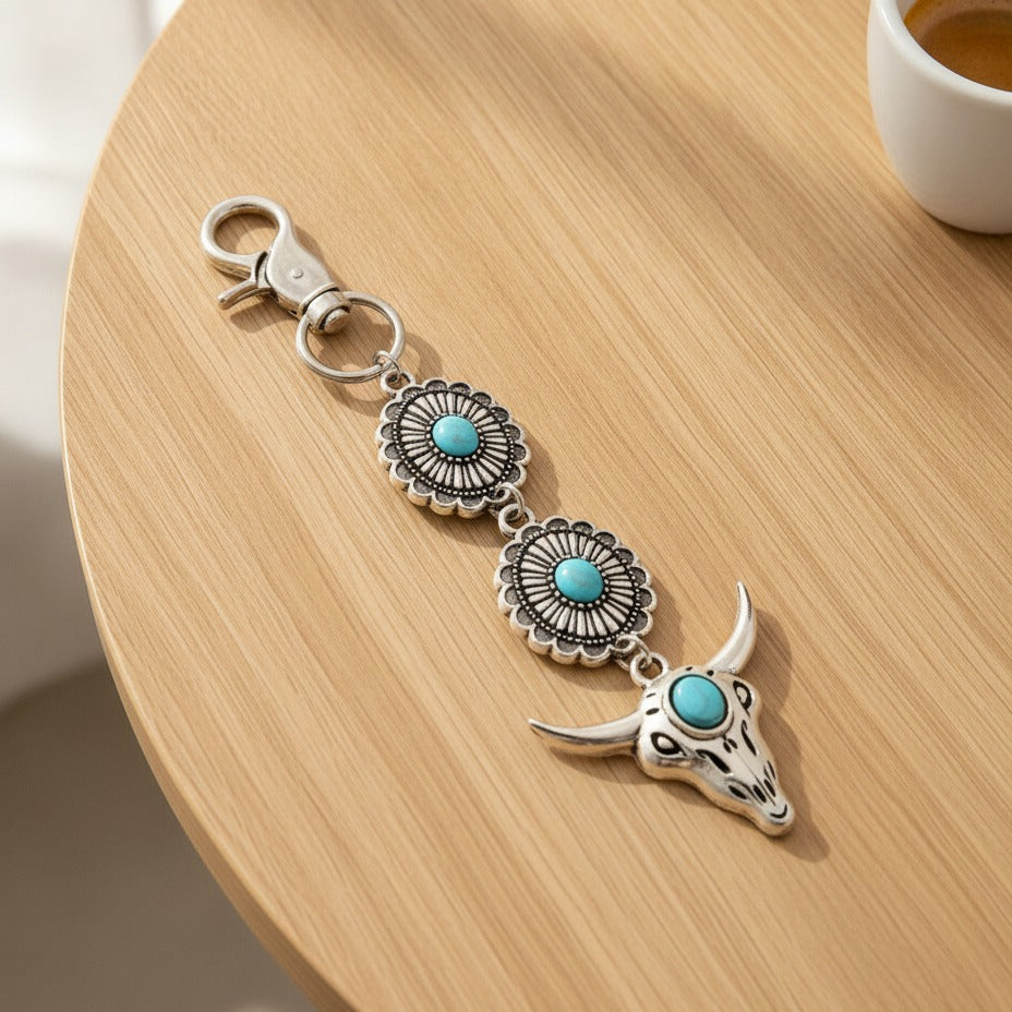 Turquoise Concho Charm Keychain - Type 2