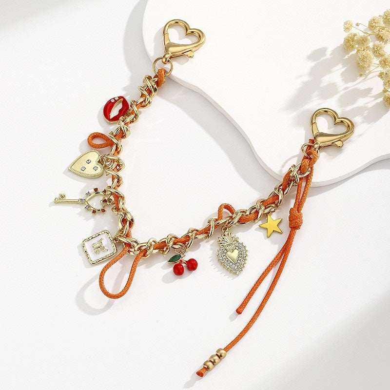 Luxury Heart Bag Charm Long Chain Purse Accessory - Gold