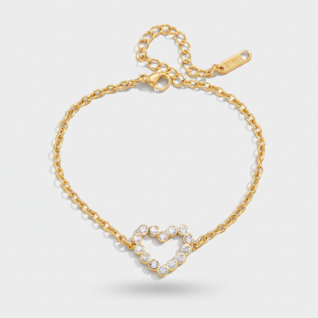 Gold Heart Rhinestone Chain Bracelet – jewelry (view 1)