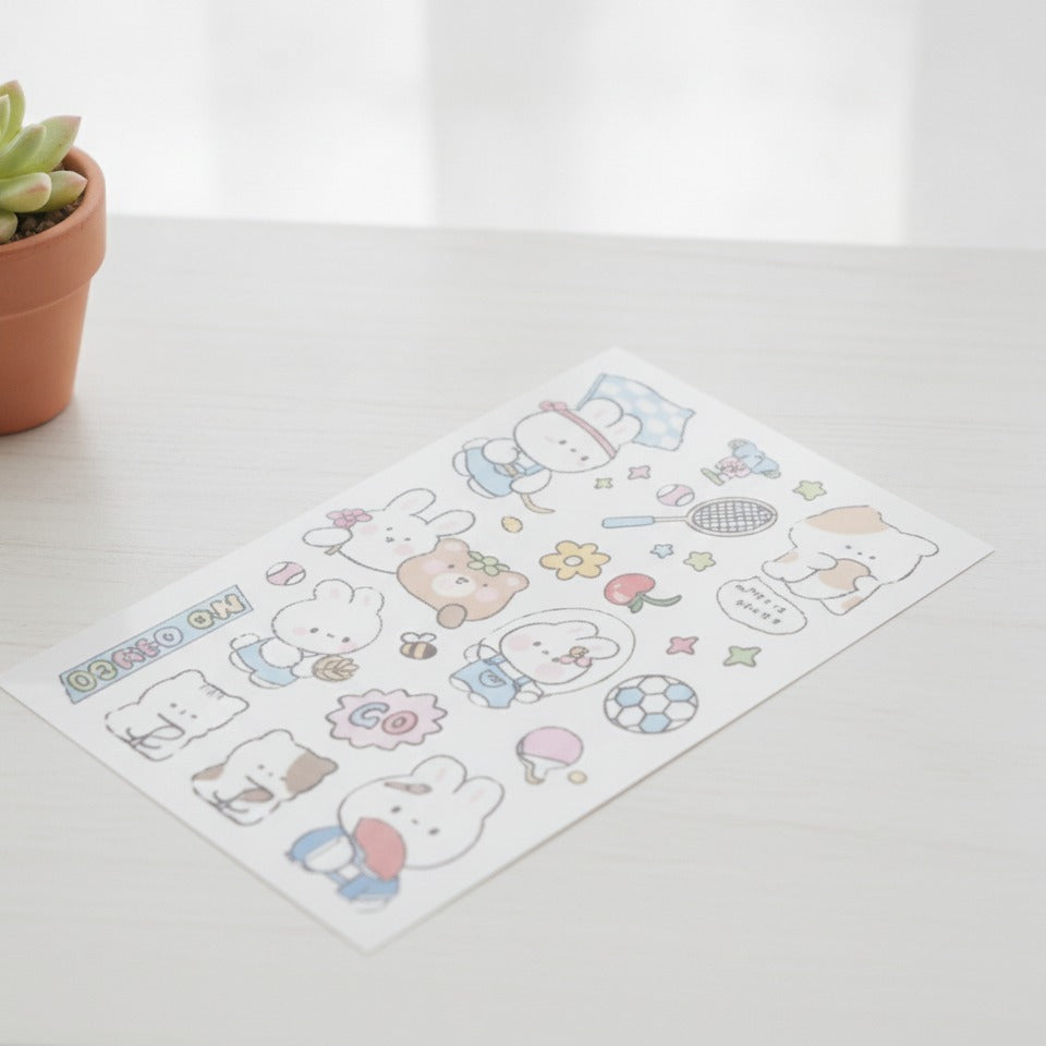 Kawaii Bunny Sticker Sheet Set - Garden Friends