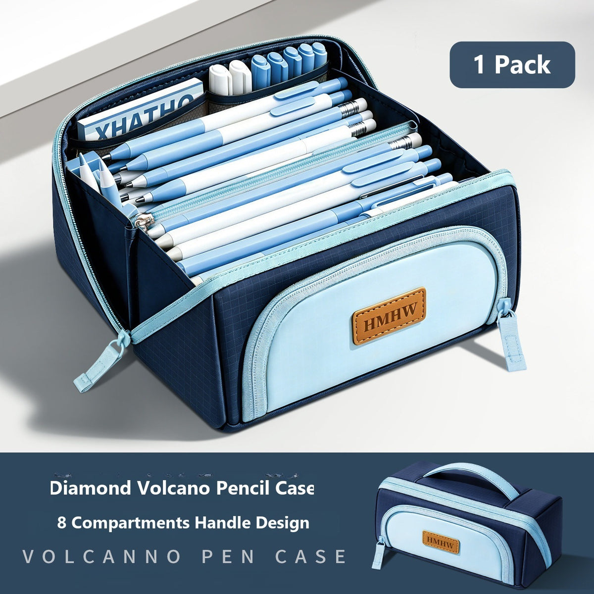 Diamond-shaped volcano pencil case/stationery bag - Blue