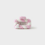 Fuzzy Pink & White Heart Charm Keychain Pink & White