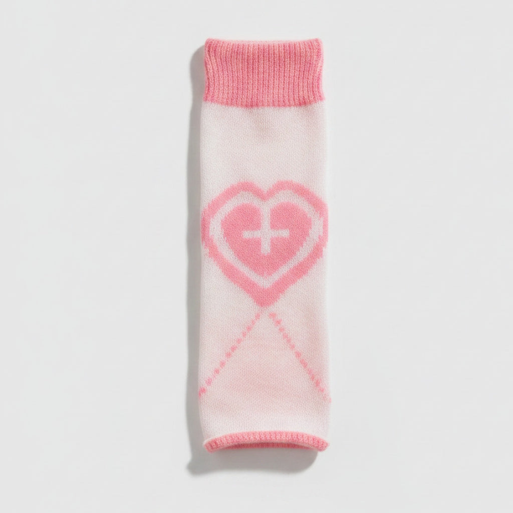 Heart Outline Slouchy Crew Socks - White & Pink