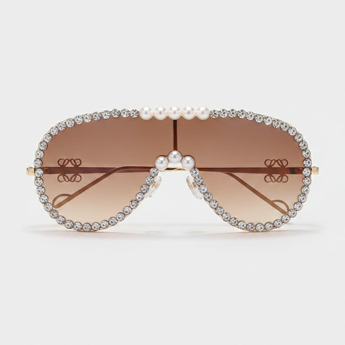 Pearl Rhinestone Aviator Sunglasses Brown Gradient – eyewear (view 1)