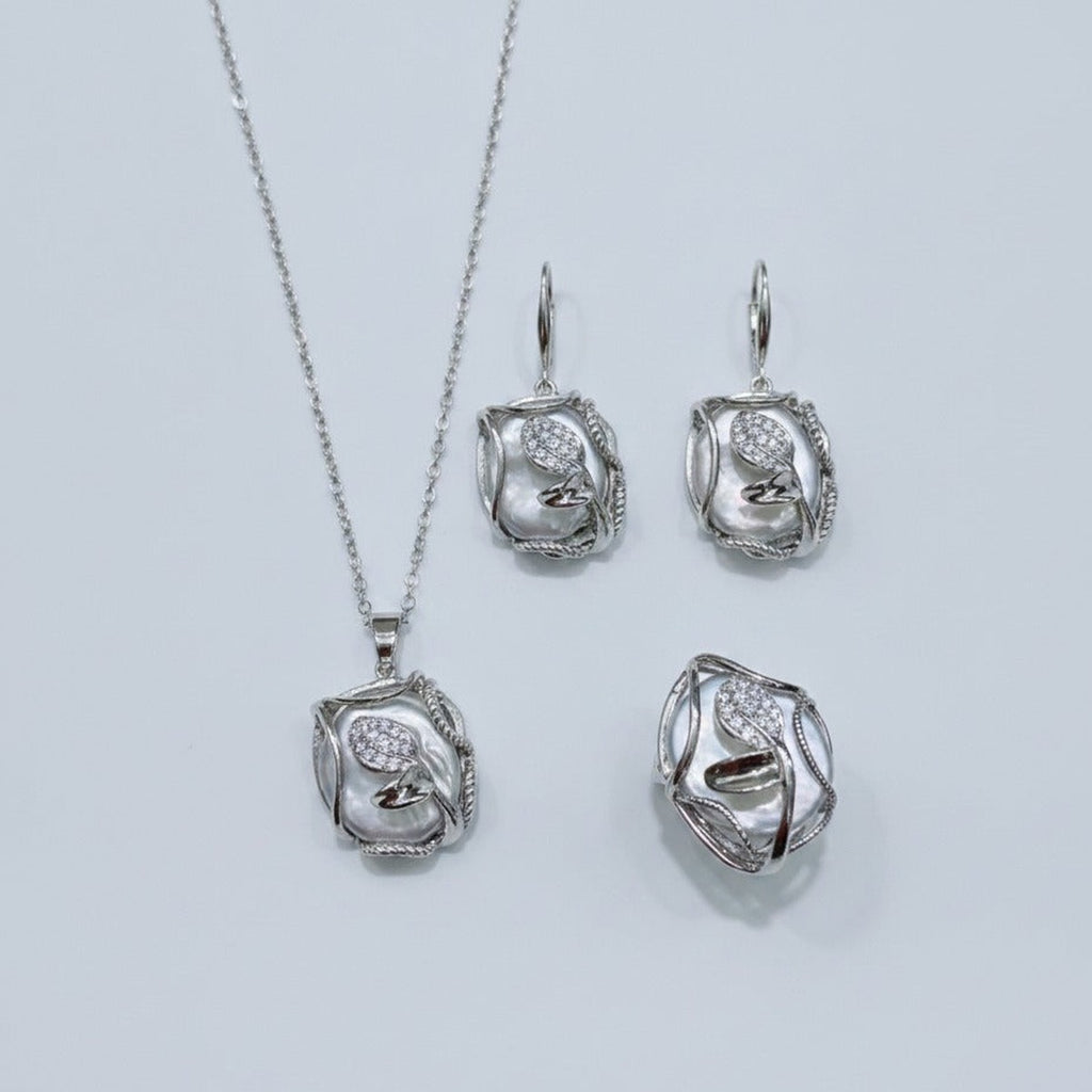 Pearl Shell Rhinestone Jewelry Set With Ring (view 1)