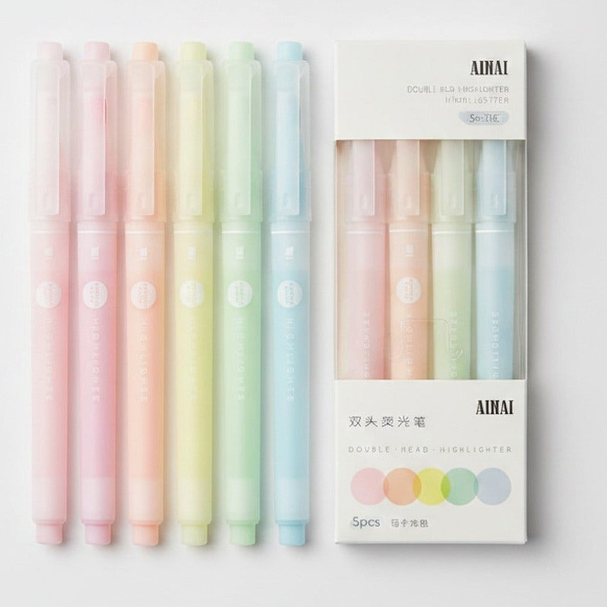 Double Head Highlighter Pen Set - 5 Piece Colors - Macaron Color Set - 5 Pieces – stationery (view 1)