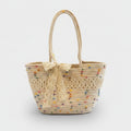 Colorful Beaded Straw Tote Bag With Lace Bow – apparel accessories (view 1)