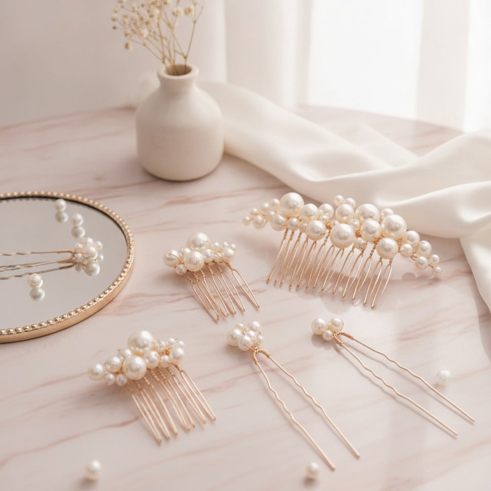 Pearl Hair Pin Set - Silver & White Pearl