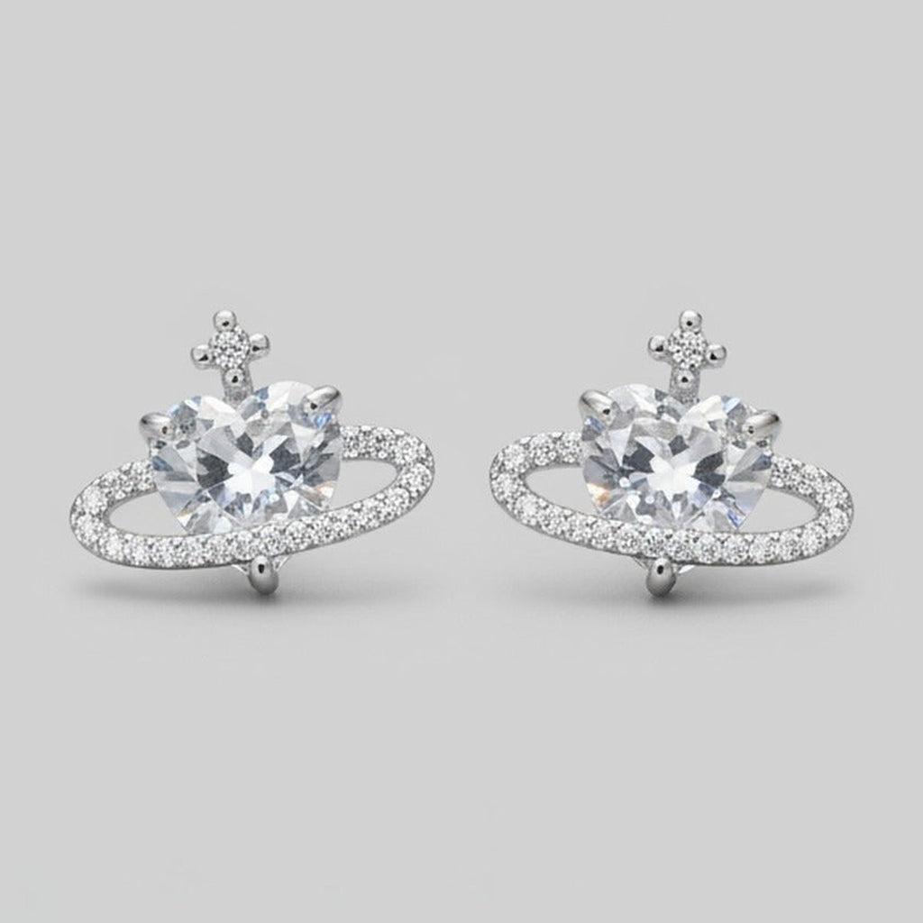Silver Crystal Orb Stud Earrings With Rhinestone Halo – jewelry (view 1)