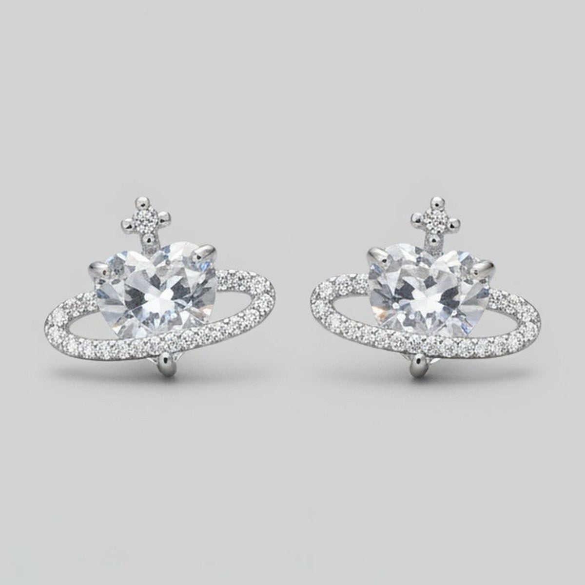 Silver Crystal Orb Stud Earrings With Rhinestone Halo – jewelry (view 1)