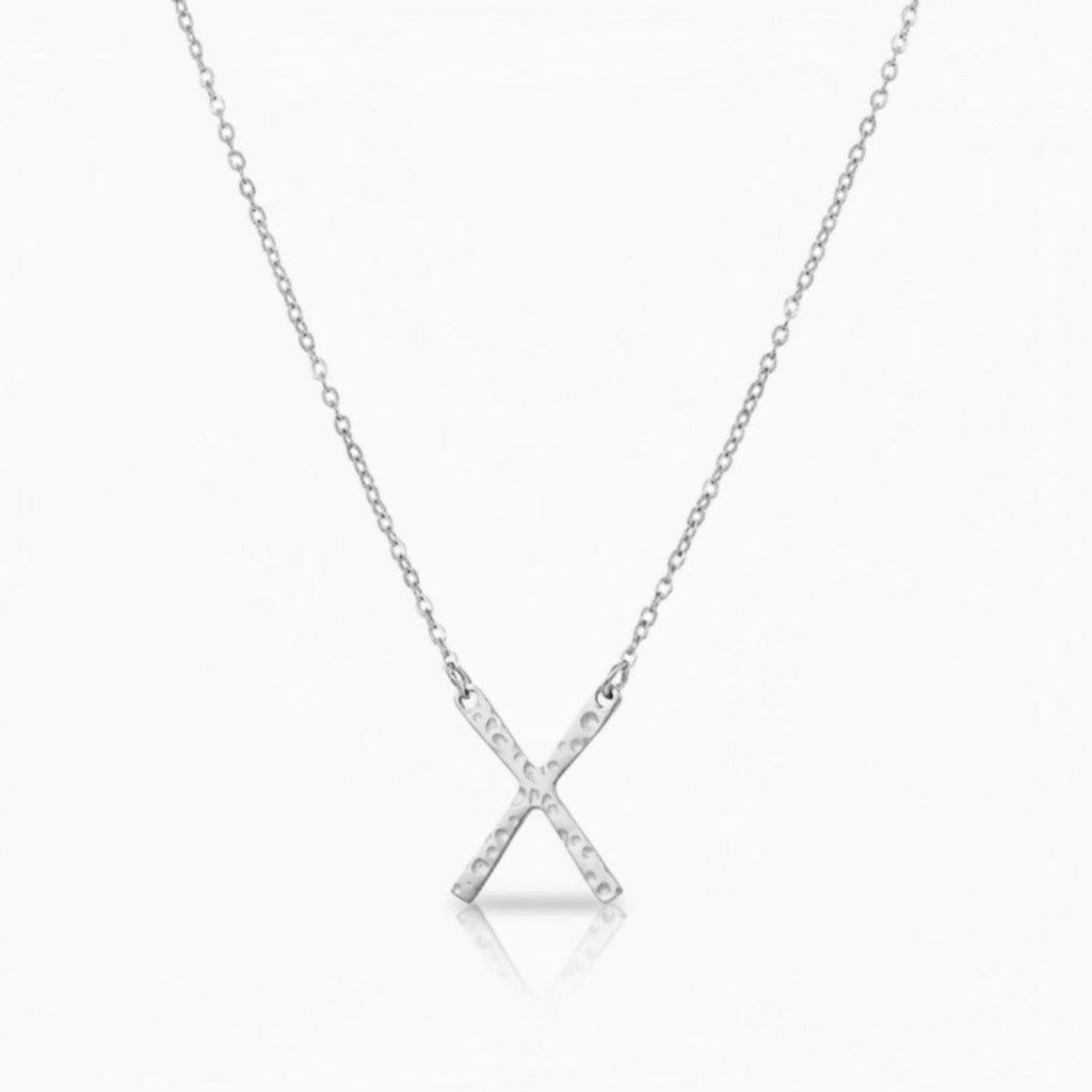 Textured X Pendant Necklace - Silver