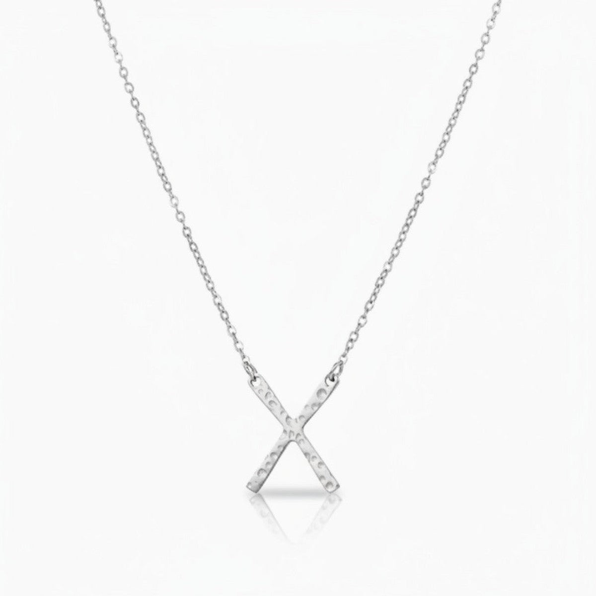 Textured X Pendant Necklace - Silver
