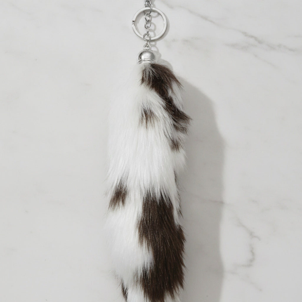 Fuzzy Striped Tail Bag Charm - Deep Coffee Stripe