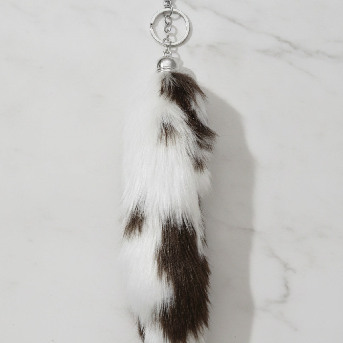 Fuzzy Striped Tail Bag Charm - Deep Coffee Stripe