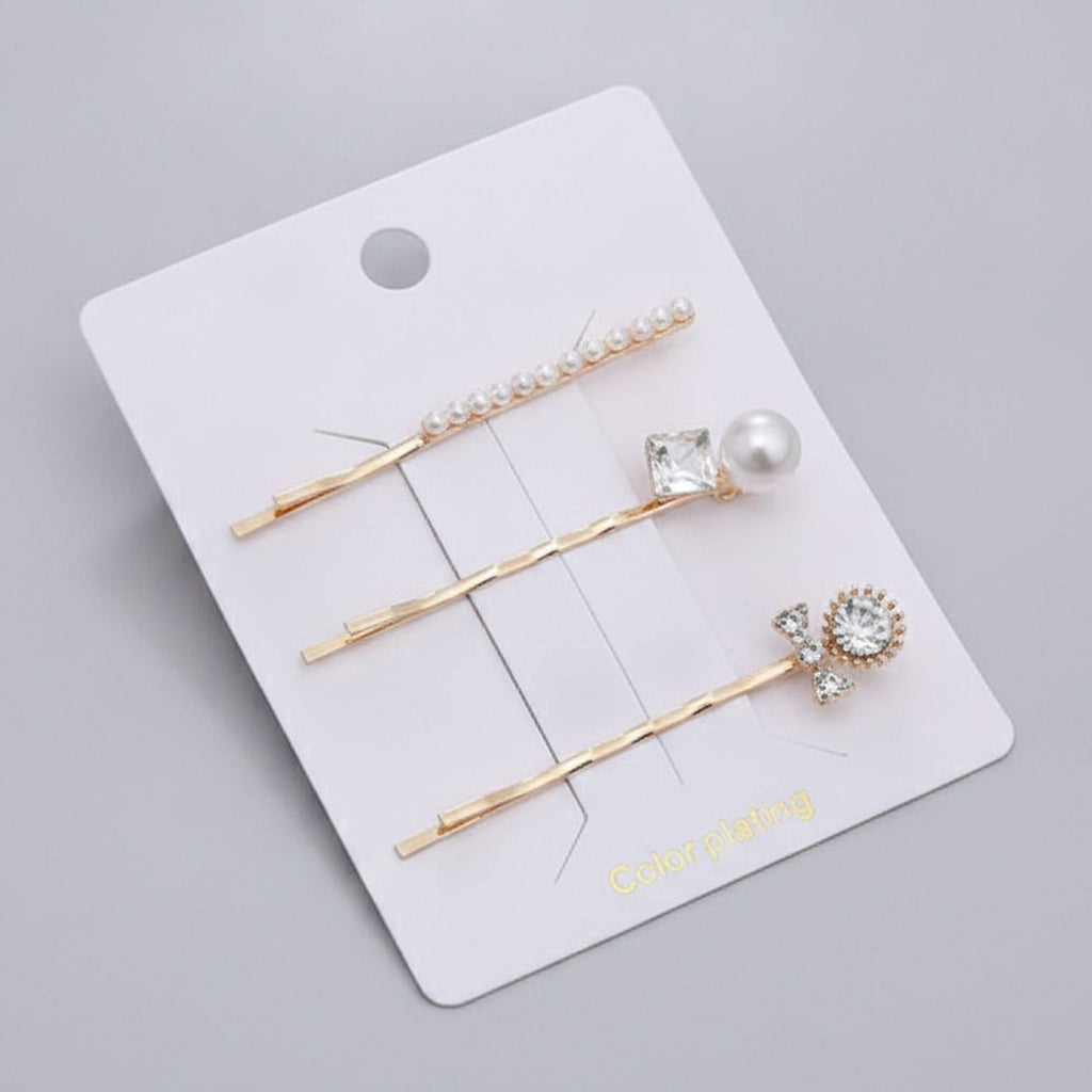 Pearl & Rhinestone Gold Hair Clip Set – hair accessories (view 1)