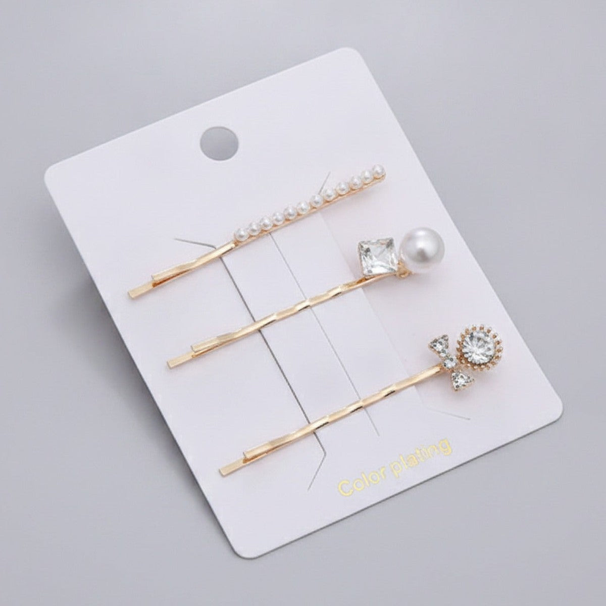 Pearl & Rhinestone Gold Hair Clip Set – hair accessories (view 1)
