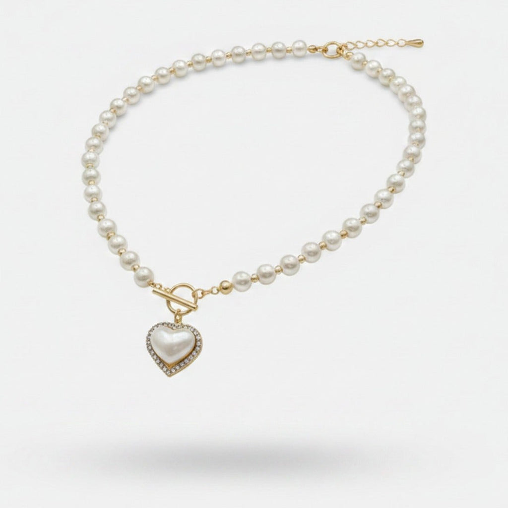 Pearl Heart Charm Necklace with Toggle Clasp – jewelry (view 1)