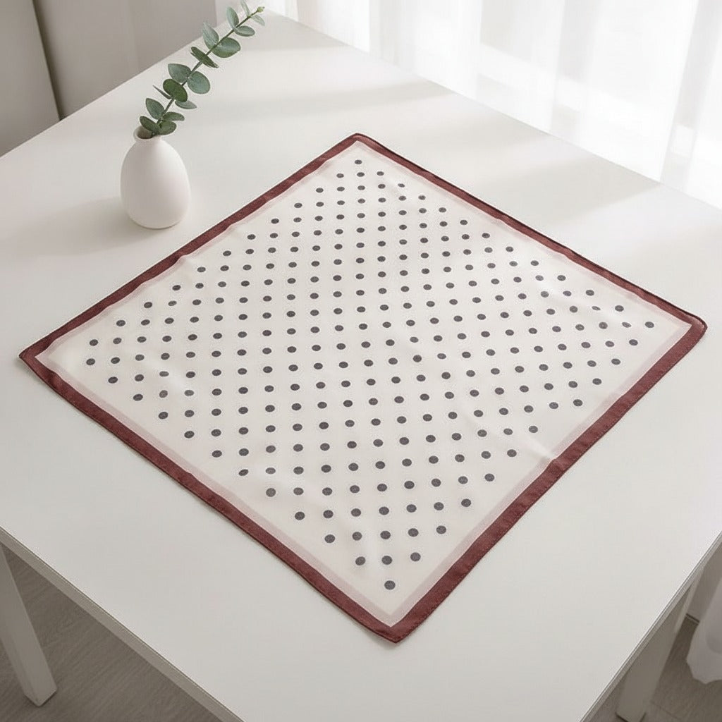 Polka Dot Silk Square Scarf - Navy & Red