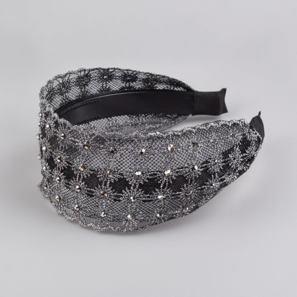 Sparkle Mesh Padded Headband - Silver