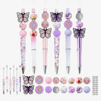 Butterfly Charm Beaded Pen Set - Purple Butterfly