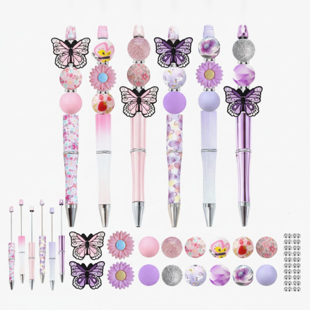 Butterfly Charm Beaded Pen Set - Purple Butterfly