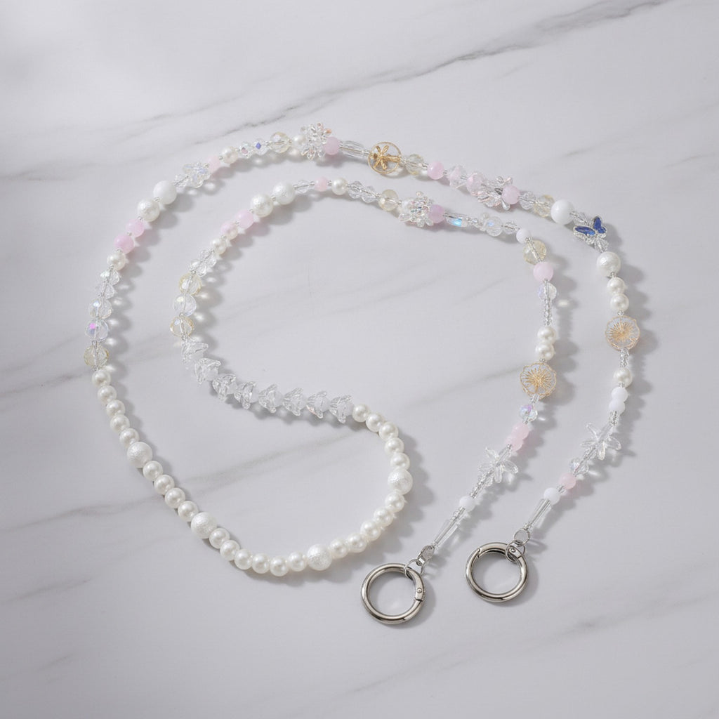 Beaded Phone Charm Strap - White