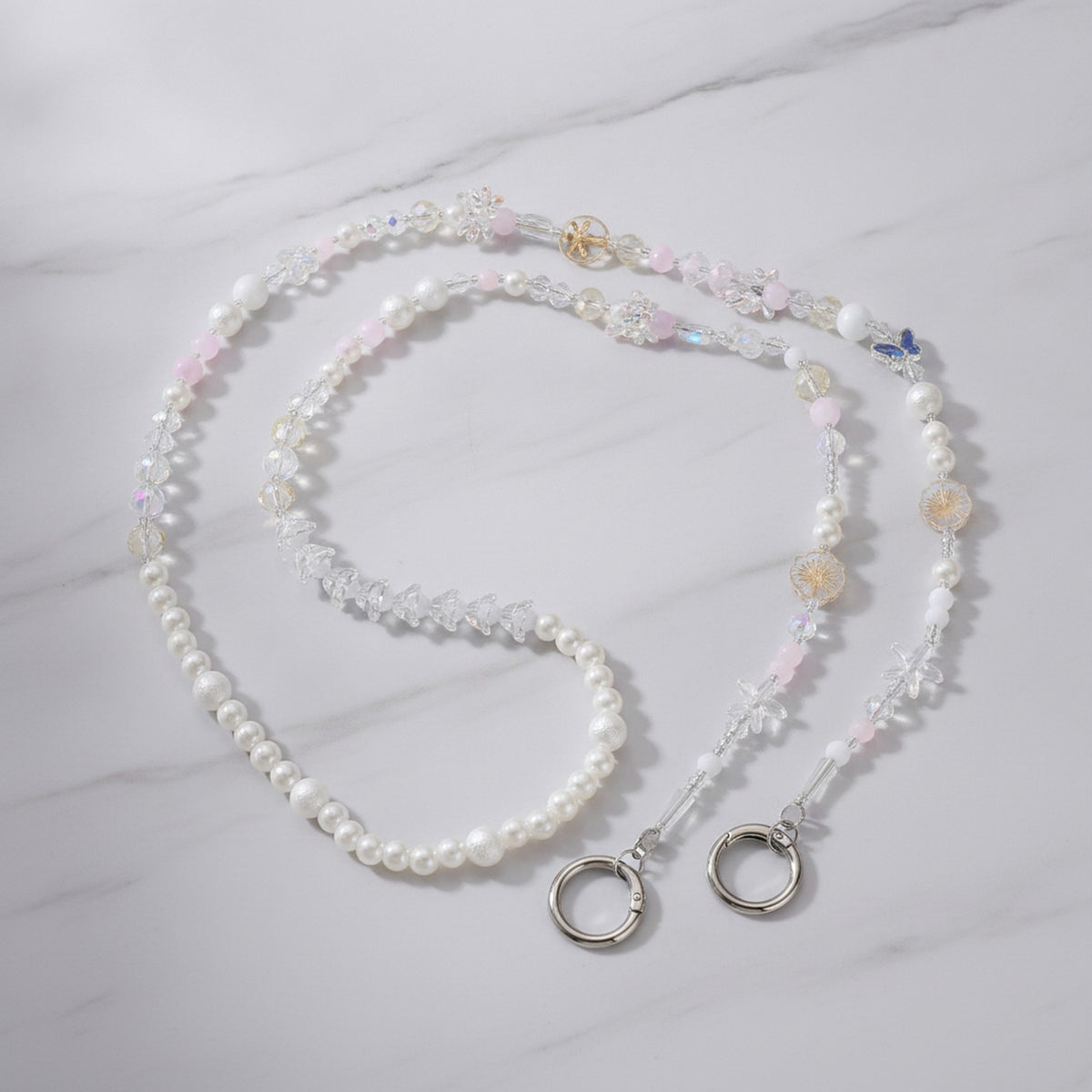 Beaded Phone Charm Strap - White
