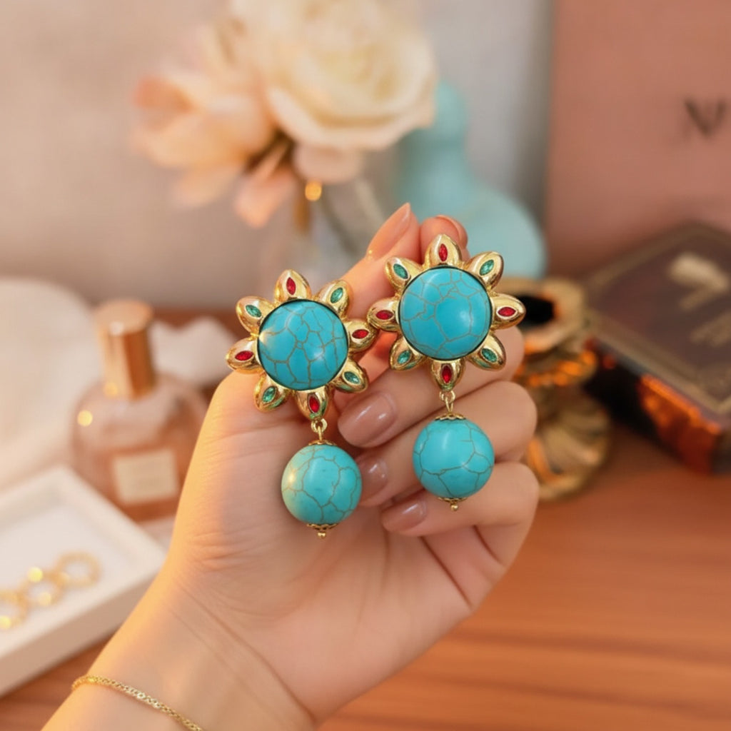 Turquoise Sunburst Drop Earrings Turquoise