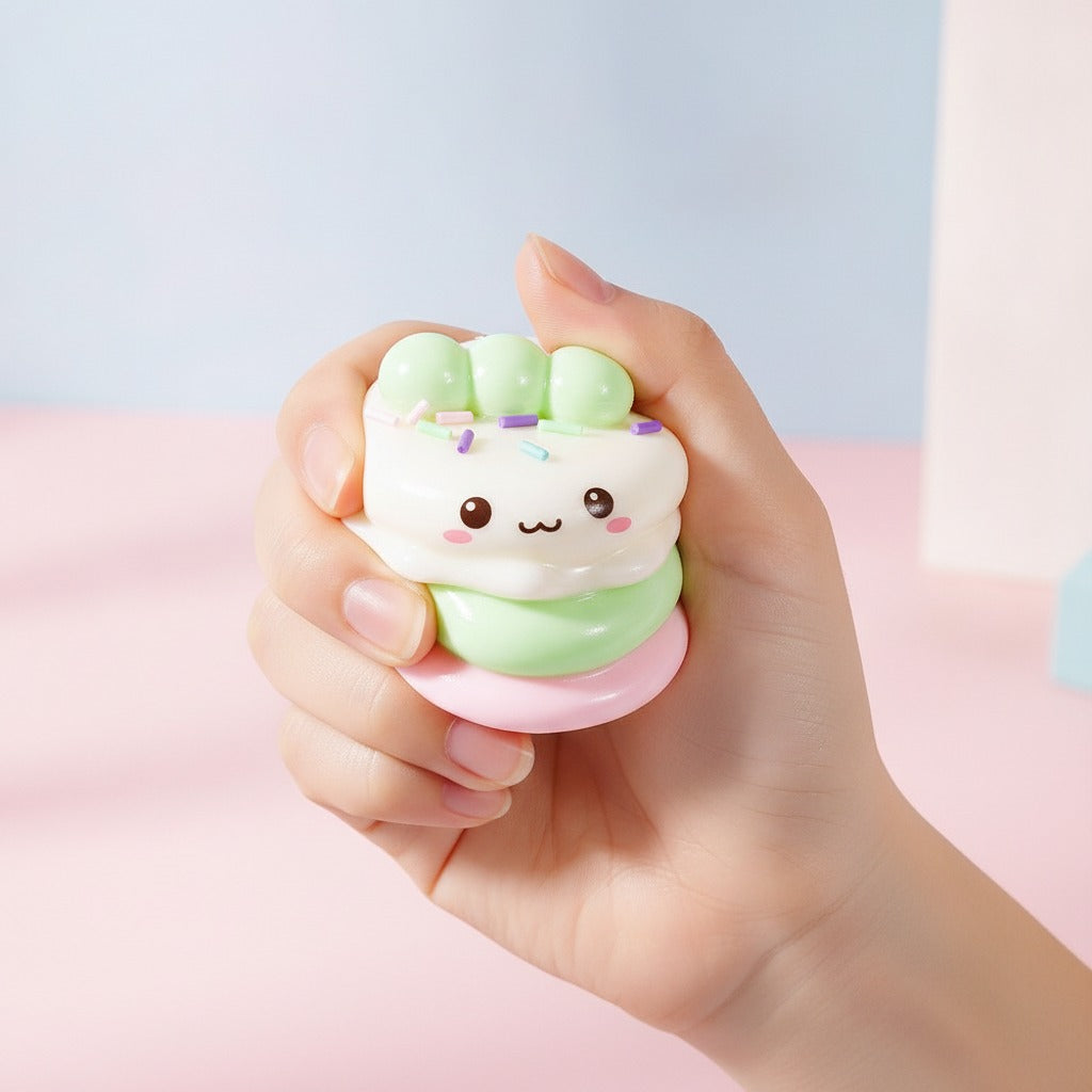 Squishy Cake Bite - Pink - squeeze in hand
