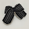Black Striped Bow Hair Clip With Lace Trim – hair accessories (view 1)