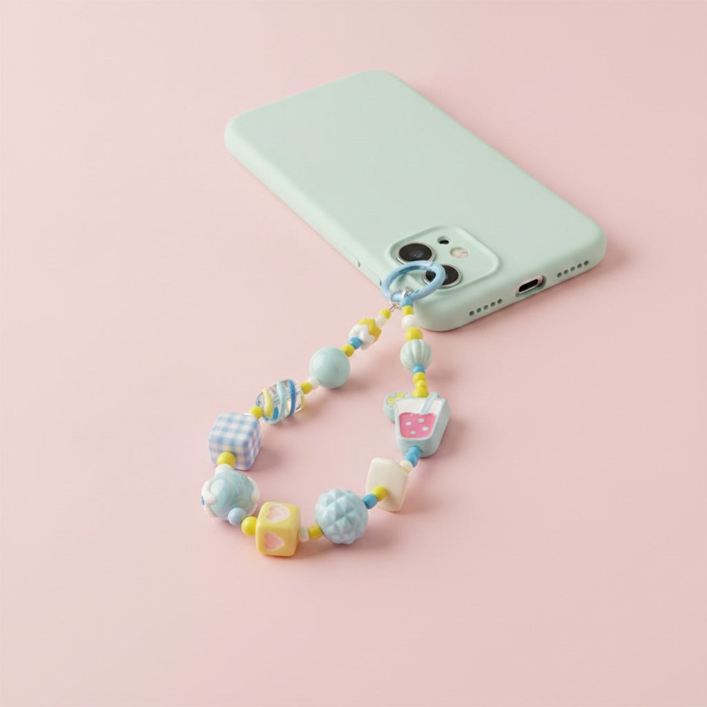 Boba Beaded Charm Keychain - Light Blue
