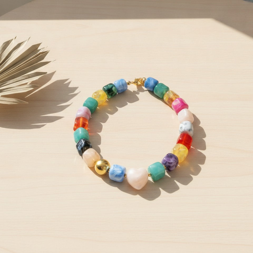 Rainbow Candy Cube Beaded Necklace - Multi