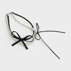 Pearl Beaded Choker Set With Black Ribbon Bow – jewelry (view 1)