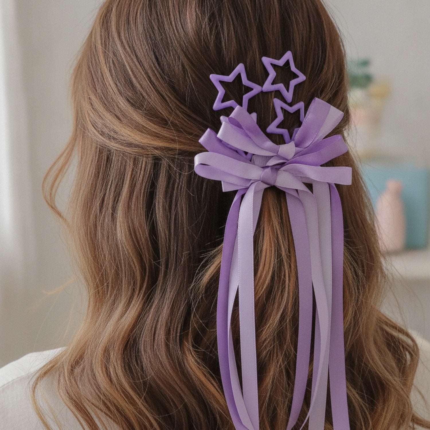 Star & Bow Hair Clip Set Dual Purple