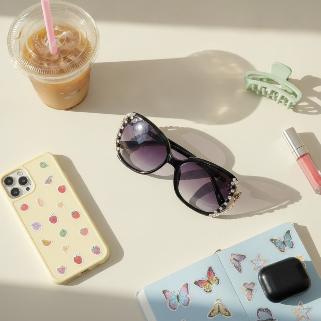 Rhinestone Oval Gradient Sunglasses Black Frame