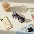 Rhinestone Oval Gradient Sunglasses Black Frame