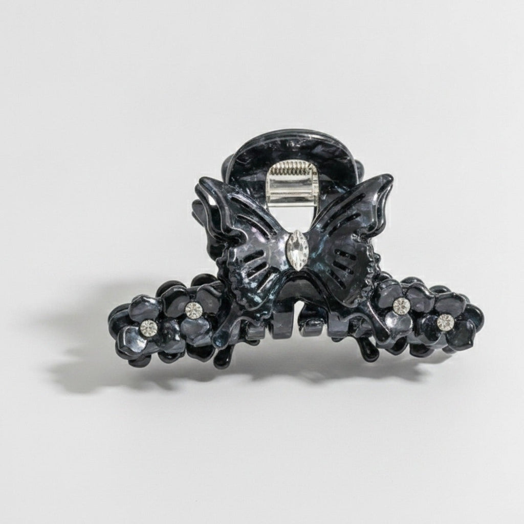 Butterfly Hair Claw With Rhinestone Beads - Iridescent Blue-Black 9.1cm – hair accessories (view 1)