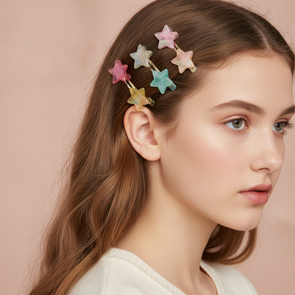 Mini Star Hair Clip Set Rainbow Stars