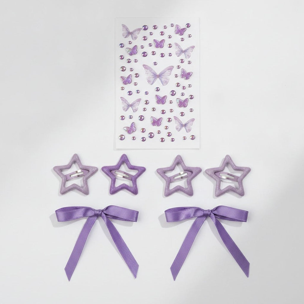 Butterfly & Star Hair Clip Set - Purple – hair accessories (view 1)