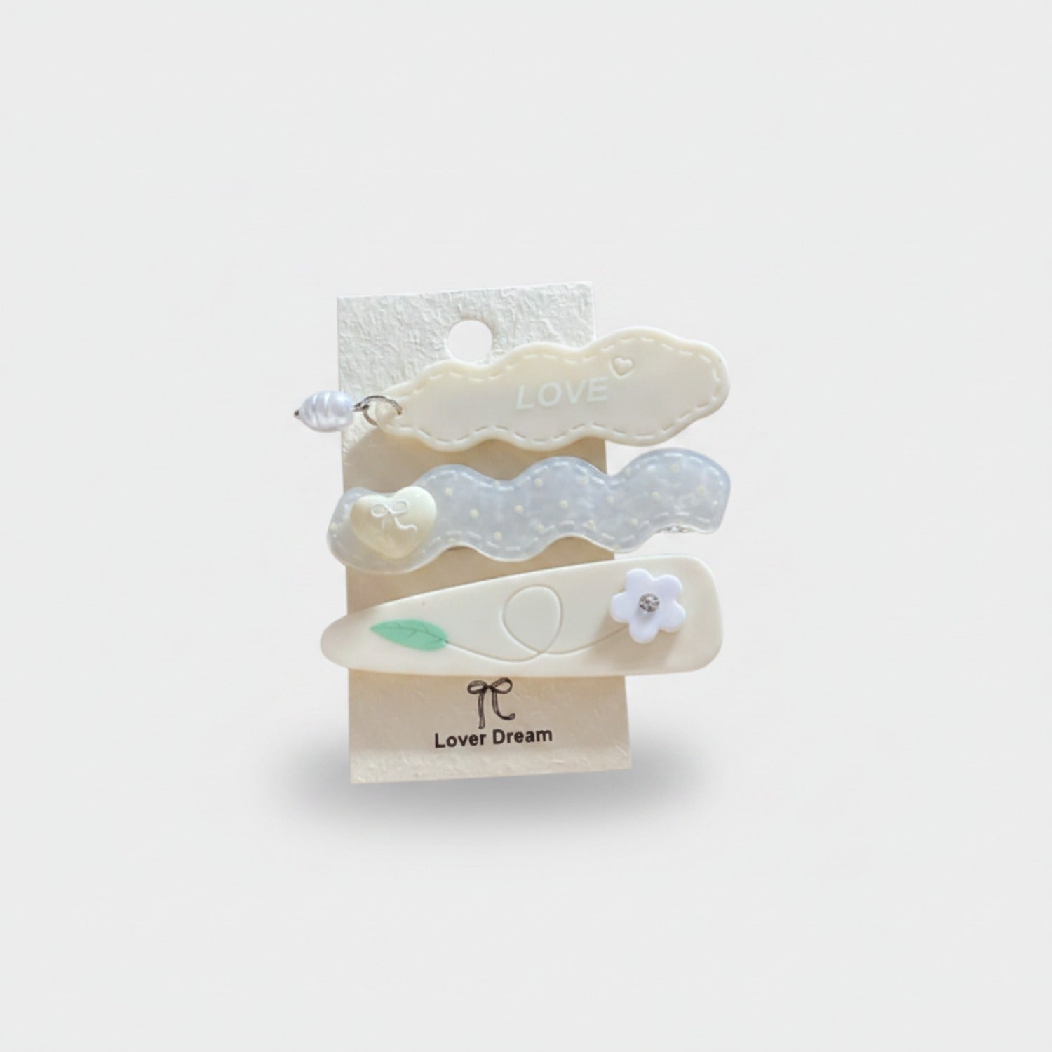 Lover Dream Heart Hair Clip Set Cream Heart