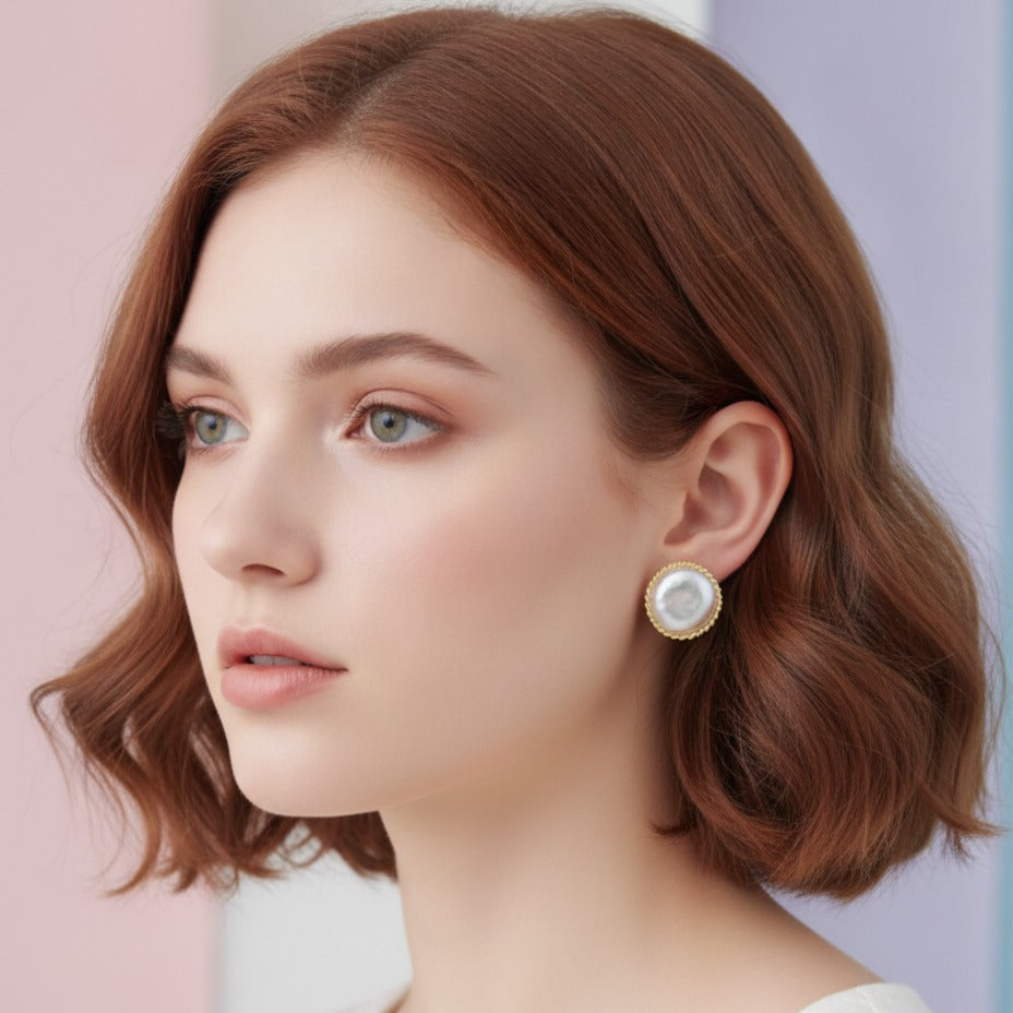 Pearl Twisted Frame Stud Earring - Pearl White