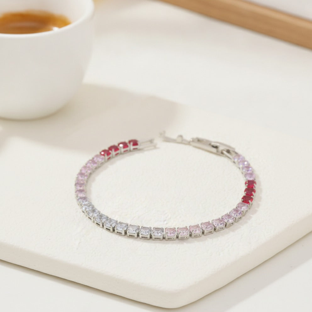 Delicate Crystal Tennis Bracelet - Gradient Red Silver