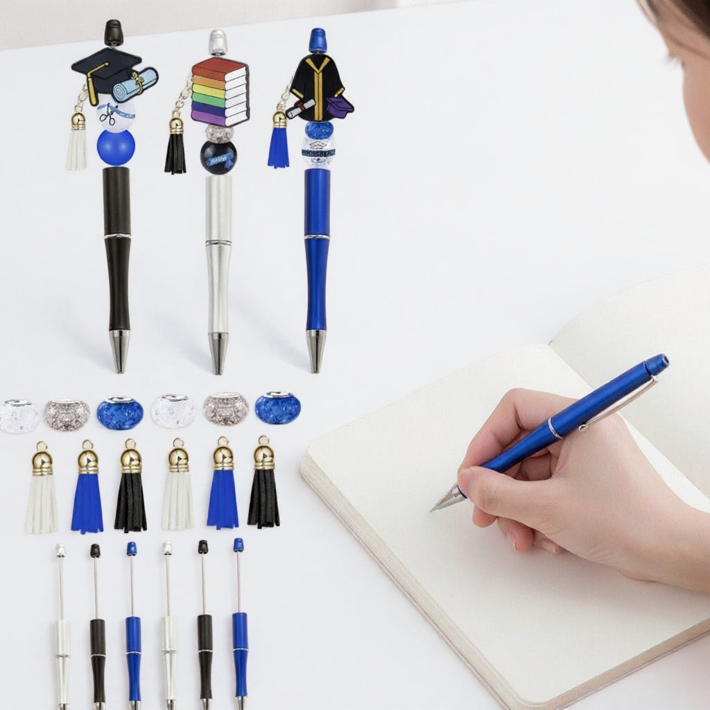 Customizable Charm Pen Set - Graduation Blue in use